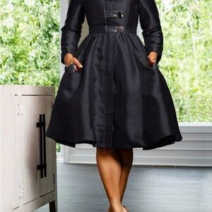 SHEIN Black Satin Midi A-Line Dress with Pockets